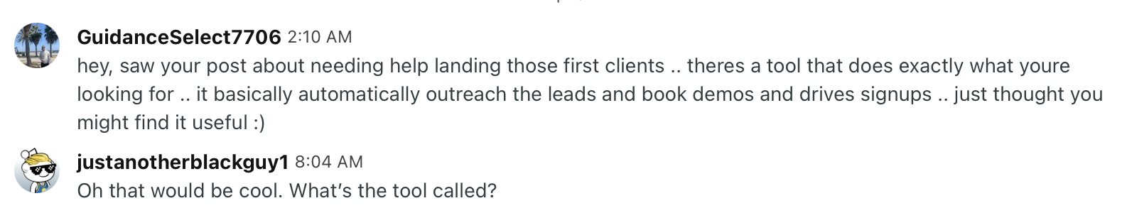 Reddit DM sequence where the lead asks for more details before receiving a product link